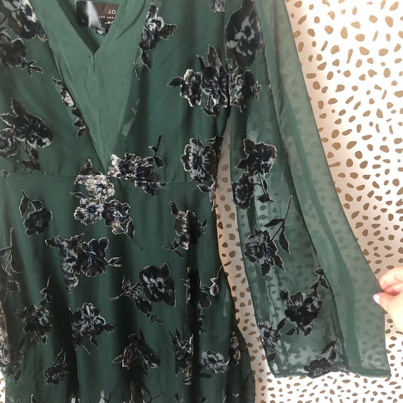 NWOT JOA Green Floral Velvet V Neck Dress - Picture 4 of 8
